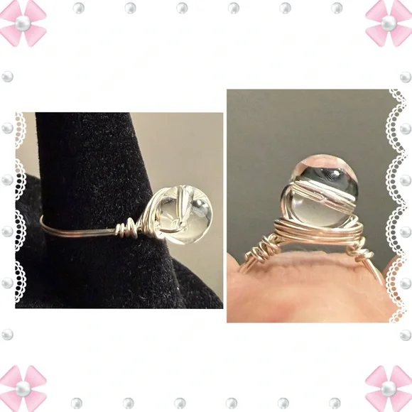 Ring - size 7.25-7.5 - wire wrapped clear round stone. New! Simply beautiful! - Picture 1 of 9